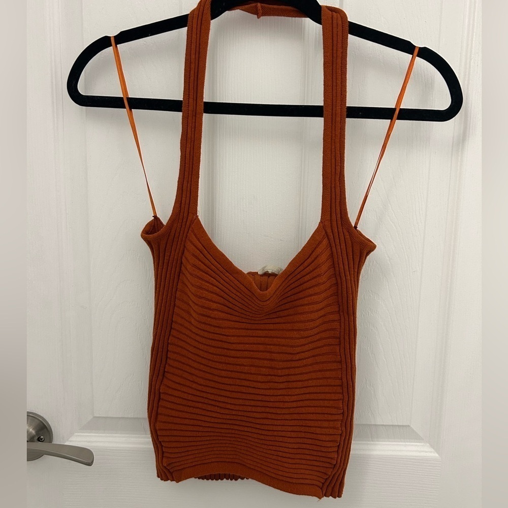 Ribbed Burnt Orange, Cropped Tank Top, Sz XL